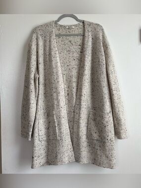 Madewell Beige Speckled Open Front Wool Blend Cardigan Sweater Women’s L Pockets